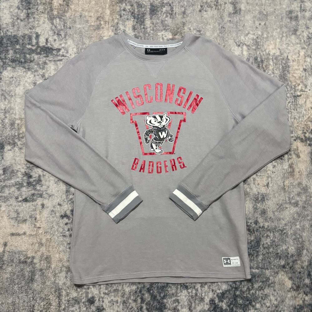 Under Armour Wisconsin Badgers Men's Large Thermal Waffle Long Sleeve Shirt Grey